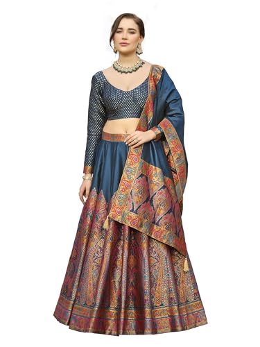 Image of PURVAJA Women's Jacquard Semi-Stitched Lehenga choli