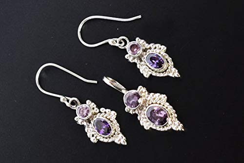 Juego de joyas de amatista y pendientes plata ley 925 mujer 3