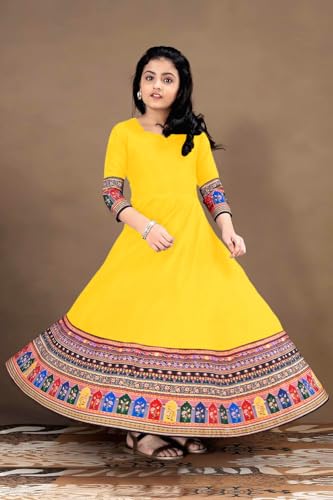 Image of Cotton Silk Long Anarkali Kurta for Girls