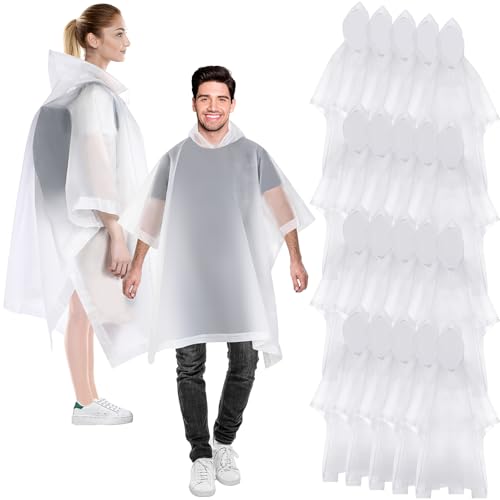Zhehao White Reusable Rain Ponchos for Adults - Pack of 20, One Size Fits All
