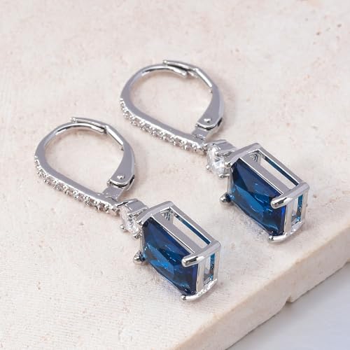 CiNily Rectangular-cut Drop Dangle Earrings for Women Hypoallergenic, Multi-color Cubic Zirconia Earrings Diamond Dangle Earrings Jewelry Gifts for Mothers Day 14K White Gold4