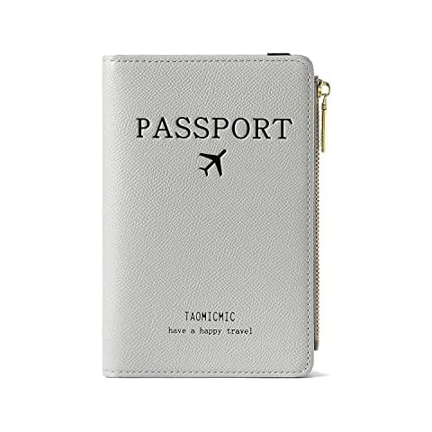 Katech Reisepasshülle, Premium PU Leather Reisepass Schutzhülle mit RFID Blockier, Schutzhülle Reisepass für Kreditkarten, Ausweis und Reisedokumente (Grau) Cover