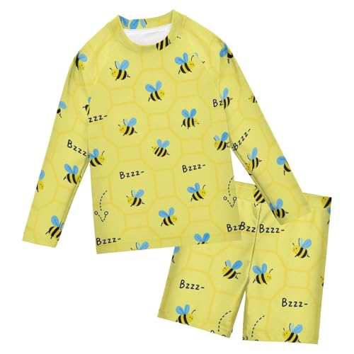 Bañador de dos piezas infantil de 3 a 10 años con manga larga y protección UV de abeja