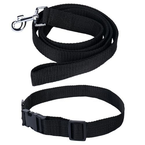 Image of Nylon Leash and Collar for Dogs with 360 Degree Rotating Clasp | Black | Water Proof | for Medium and Large Dogs in Large Size