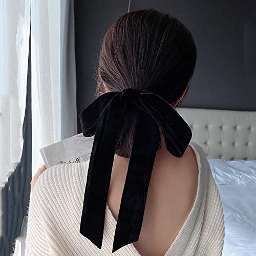 1Pcs Big Black Bow Hair Clips Large Satin Hair Bow Hair Barettes for Women Girls Hair Accessories (Black Velvet)