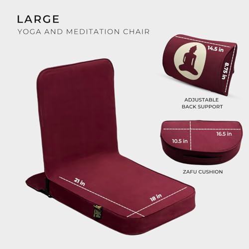 Image of Friends of Meditation Relaxing Buddha Meditation Chair | Detachable Rectangular Back Support & Zafu Cushion | Portable Folding Chair | Floor Chair with Back Support | Yoga Chairs for Adults | Maroon