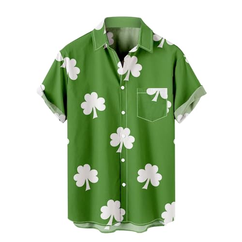 Camisas de San Valentín para hombre, manga corta, cuello de solapa, con botones, camisas de playa con estampado de flores, camisas gráficas de verano, ligeras, blusas casuales, verde, XXL
