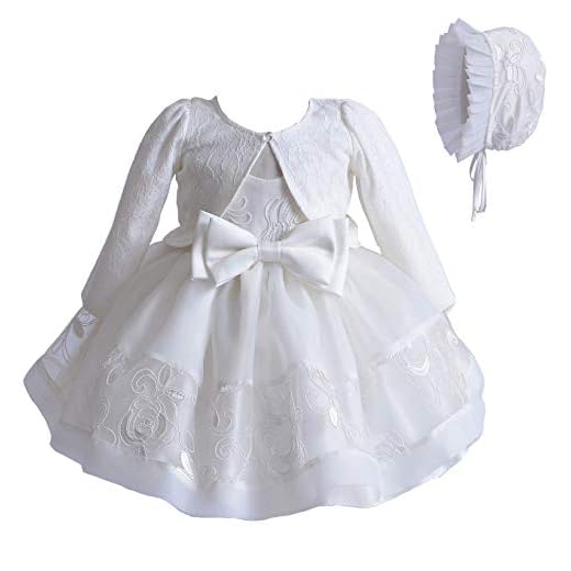 Carolilly Vestido de princesa para niña, bautizo, niña, vestido de niña, vestido de boda, vestido de fiesta, vestido de bautizo, Blanco E., 0-3 Meses