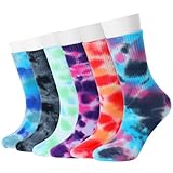 Forwe 6 Pairs Casual Tie-dye Soft Cotton Crew Socks Cushion Novelty Funny Athletic Socks (Mix Colors A)