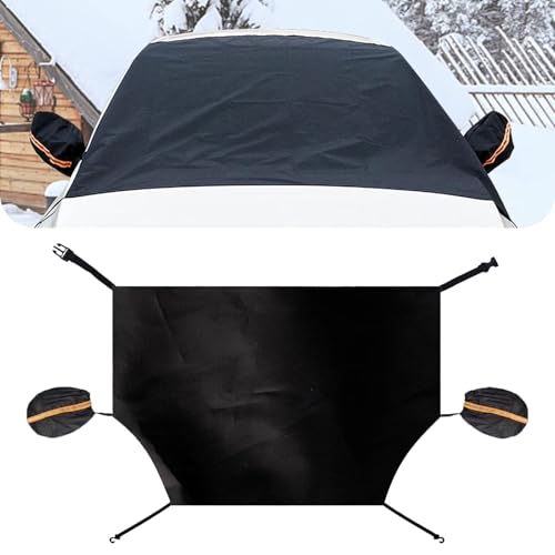 Image of 1 PC Car Windshield Snow Cover with Side Mirror Cover, 94.5 inch x 57.3 inch Elastic Hook Anti-Theft Buckle Mounting Foldable Windshield Protector, for Most Large SUVs, Pickup Trucks (Black)
