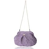 vacation purse straw small vintage woven raffia summer purses for women chain crossbody bag Straw-shell-purple
