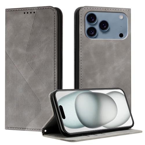 Étui iPhone 12 Mini gris en cuir avec fente portefeuille et coque arrière magnétique amovible