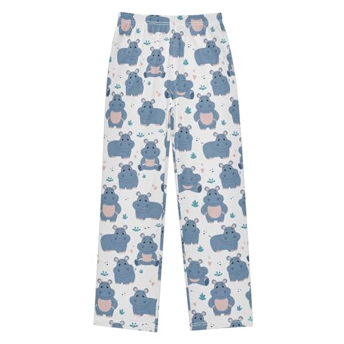 ZZXXB Hippo Grass Boys Long Pants Soft Trousers Elastic Waist Kids Lounge Bottoms with Pockets S-XL