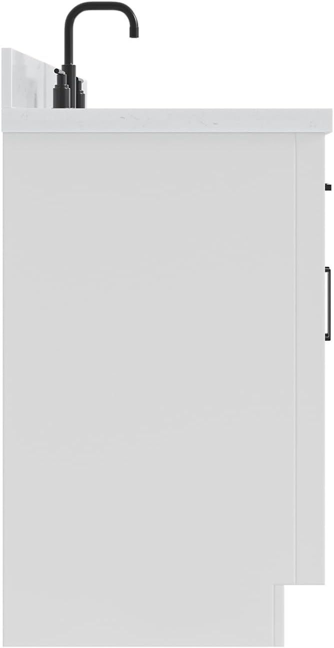 ARIEL Hepburn 36-inch Bathroom Vanity with Sink,Solid Wood, 1.5-inch Carrara White Quartz Countertop & Backsplash, Single Rectangular Porcelain Sink, 2 Soft Closing Doors, 5 Dovetail Drawers, White