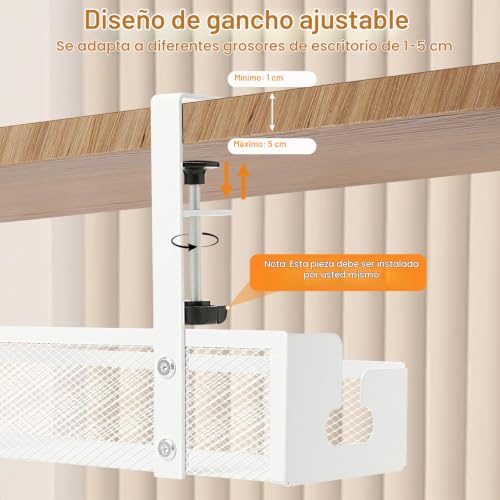 Miniatura 2 de Cozary Organizador De Cables Escritorio, Bandeja Cables Escritorio Con Ganchos Regulables, Soporte Bajo Mesa De Acero Al Carbono Alta Capacidad Para Oficina Hogar Gaming