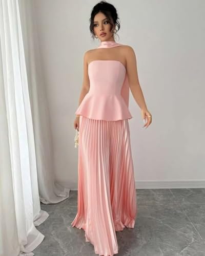 Strapless Bridesmaid Scarf Dresses Pleated Long Aline Formal Evening Dress Hi0333