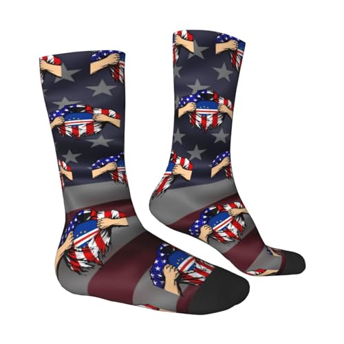 USA & Cape Verde Flag Chest America Adult Polyester Crew Socks Breathable Moisture-Wicking Athletic Running Gym33
