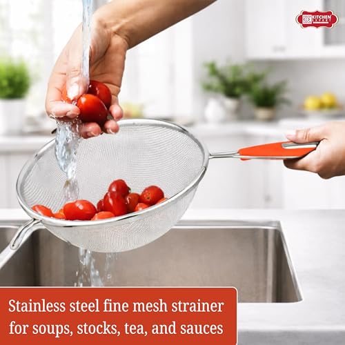 Image of Kitchen Expert Stainless Steel Soup Strainer | Set of 1 (13.5cm) | Food /Juice Strainer | Liquid Filter | Large Channi for Soup | Strong Handle & Anti Rust Channi