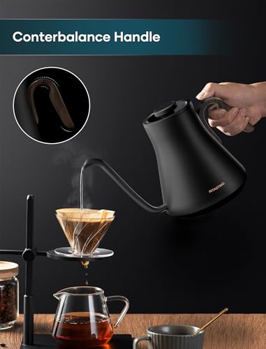 Image of INTASTING Gooseneck Electric Kettle with 1℉ Temperature Control, 0.9 Liter | Fast Heating, Stainless Steel Interior, for Pour Over Coffee, Tea & Boiling Water, Keep Warm, Auto Shut-Off, Matte Black