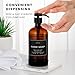 Hand and Dish Soap Dispenser for Kitchen and Bathroom, Set of 2 16 Oz Glass Bottles, Stainless Steel Pumps, Non-Slip Silicone Base, 27 Waterproof Labels (Amber Bottle/Black Pump)