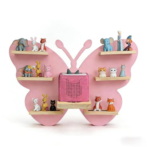 Relaxdays étagère magnétique pour 35 Figurines Tonies, Papillon, 45 x 59 x 15 cm, Rose