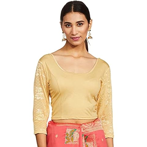 Fressia Fabrics Readymade Free Size Saree Blouse for Women Party wear choli118 Golden Cover