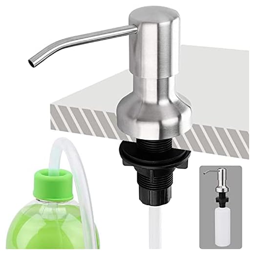 Soap Dispenser for Kitchen Sink and Extension Tube Kit, Stainless Steel, 39 Inches Tube Connects Directly to Soap Bottle, Large Liquid Soap Bottle (Brushed Nickel)