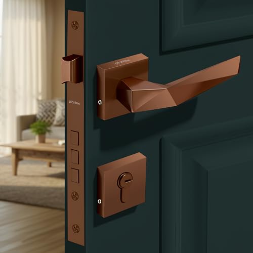 Plantex Door Lock for Home/Main Door Lock Set/Mortise Lock Set with Brass Lock Body & Cylinder (7129, PVD Choco)