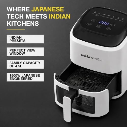 Image of The Better Home Fumato 4.5L Digital Air Fryer, 1500W | Made for Indian Cooking | 7 Smart Presets | 360 Rapid Hot Air | Touchscreen | Viewing Window with Light | Recipe Book | 1-Year Warranty
