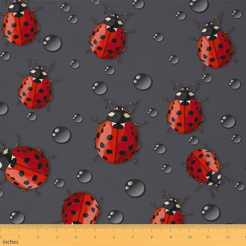 Erosebridal Red Ladybug Upholstery Fabric Cute Beetle Fabric by The Yard Cartoon Ladybird Indoor Outdoor Fabric Drops Nature Wild Animal Decorative Fabric for Men Women,Grey Craft Patchwork