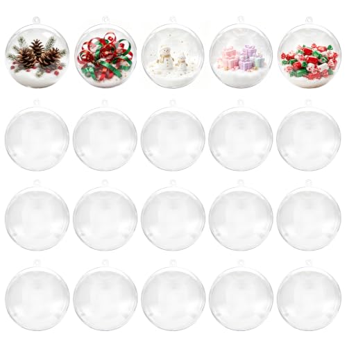 himaly 20 pcs 10cm Bolas de Navidad Transparente de Acrílico Rellenable 100mm Bolas Navidad Transparente para Llenado de Decoraciones de Árboles de Navidad Bodas Bautismo