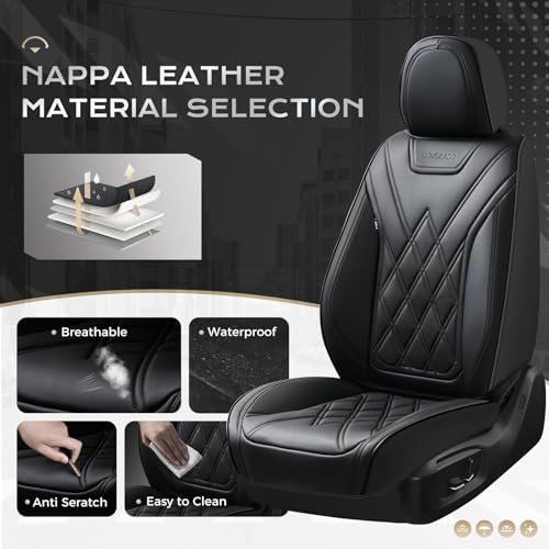 Image of Coverado Car Seat Covers Full Set, Seat Covers for Cars, Front Seat Covers and Back Seat Cover Waterproof Leather Automotive Seat Cover, Universal Car Interior Protectors Cushion for Most Cars