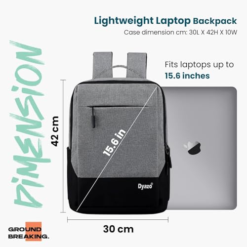 Image of Dyazo 15.6 inch Slim Laptop Backpack | 30L Business Notebook Computer Bag | Water-Resistant Laptop Bag | Suitable for Office College, School Men & Women (Grey)
