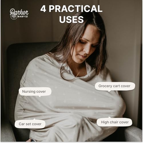 Image of Parker Baby 4 in 1 Car Seat Cover for Girls and Boys - Stretchy Carseat Canopy, Nursing Cover, Grocery Cart Cover, High Chair Cover - inchDesert inch