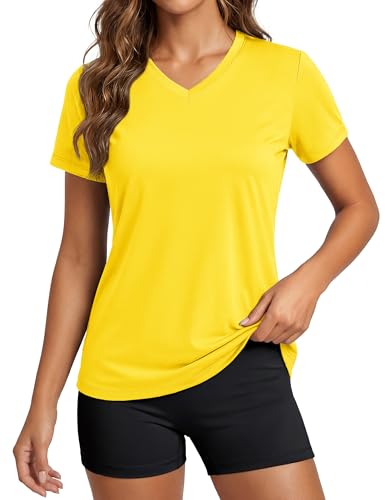 Image of MAGCOMSEN Women's Short Sleeve T-Shirt Quick Dry Athletic Tee Shirt Running Workout Yoga Top Tee Performance Shirts