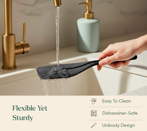 Image of Ember Cookware Silicone Flip Spatula 34 cm | 230C Heat Resistant | Wide, Versatile Spatula for Dosa, Pancakes & Cutlets | Platinum Grade Silicone | Non Scratch Seamless Unibody Design | Black