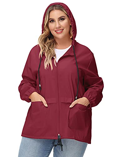 Avoogue Plus Size Light Raincoat Women Waterproof Fishing Rain Jackets Packable Outdoor Hooded Windbreaker Wine Red 4Xl #TOP2