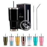 LoFone 850 ml Travel Mug, Kaffeebecher to go, 30oz Trinkbecher mit Strohhalm, Isolierbecher für heißen und kalten Kaffee (Schwarz)