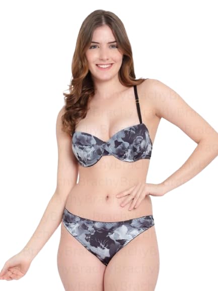 Women Elegant Sexy Lacy Love Printed Double Haveliy Push up Bra Panty Bridal Set-image-3