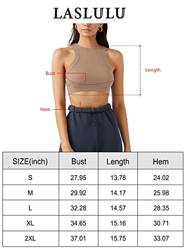 Laslulu Womens Sports Bra Crop Tops High Neck Workout Shirts Medium Support Yoga Athletic Running Sport Tops Summer Casual Going Out Tops With Removable Cups(Khaki Small) #TOP5