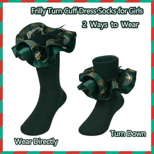 Toddler Lace Ruffle Socks with Cute Snowflake Polka Dot Ruffle Socks for Girls Turn Cuff Frilly Dress Socks4
