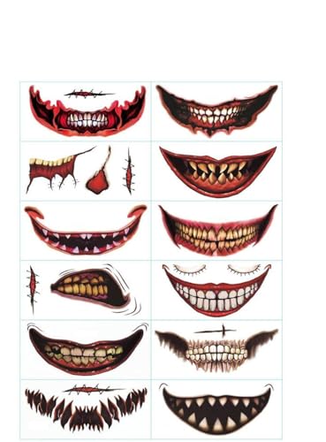 Payasos, Home Tatuaje Temporal De Maquillaje De Broma De Halloween Pegatinas De Tatuaje De Boca De Terror De Payaso De Halloween Pegatinas De Labios De Sonrisa Tatuajes...