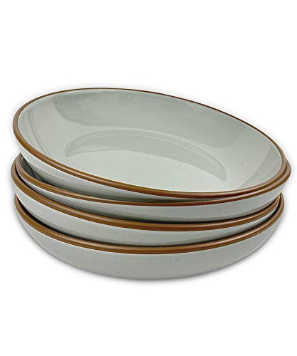 Mora Pastaschalen aus Keramik, groß, 850 ml, 4 Stück, für Servieren, Salat, Abendessen, etc. Teller/breite Schüssel - Mikrowelle, Ofen, Küchengeschirr - Moderne Porzellan-Steingut-Schalen, Earl Grey Cover