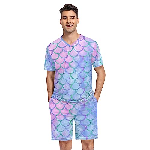 Recopilación y reviews de Escama mágica magic los diez mejores. 31 TSENQUE - Conjunto de pijama de manga corta para hombre, diseño de escamas mágicas de sirena, Fantasía de escamas de sirena mágica, Small