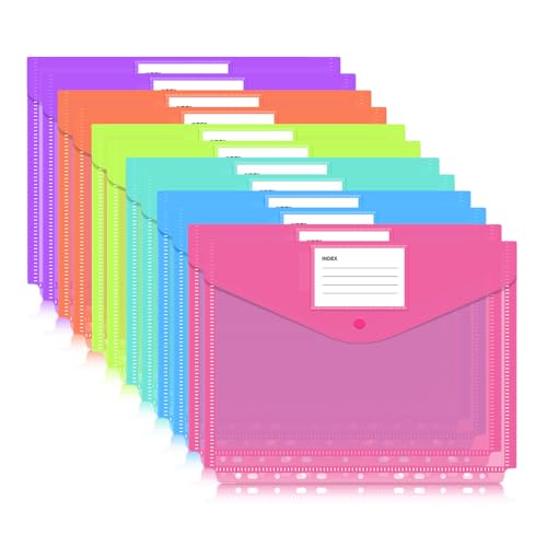 muhogxio Dokumentenmappe A4 zum Abheften - 12 Pack Dokumentenmappe Sammelmappen für Dokumente Organisieren mit Binderlöcher und Etikettentasche wasserdicht (6 Farben)