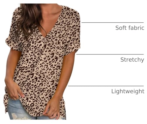 Image of Sampeel Women's V Neck T Shirts Casual Rolled Short Sleeve Side Split Summer Tops Loose Fit
