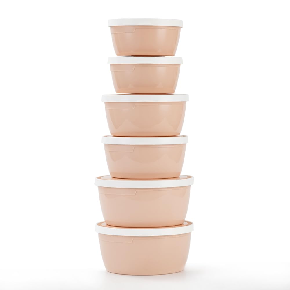 Lille HomeStackable Airtight Food Storage Containers with Lids, Set of 6, Reusable Meal Prep Containers, for Food Storage and Pantry Organization (pink)