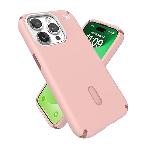 Speck Presidio2 Pro Schutzhülle für iPhone 15 Pro – ClickLock-Anti-Rutsch-Interlock, gebaut für MagSafe, Fallschutz, Kratzfest, weiche Haptik, 6,1 Zoll Handyhülle – Presidio2 Pro Dahlia Pink/Rose