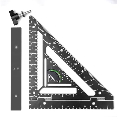 DEEDRR Compact 8.3 Inch Rafter Square,Innovative Tool with Level and Jig Block, Precision Measuring Ruler for Carpenters & Architects (Black)