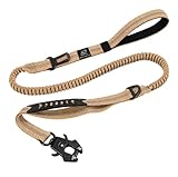 Raipult Tactical Dog Leash Heavy Duty, 4-6FT Shock Absorbing Bungee Leash with Quick Release Clip& 2 Handles, No Pull Waking Lead with Car Seatbelt for Medium Large Dogs that Pull,Khaki